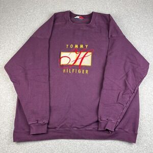 VTG Tommy Hilfiger Sweatshirt Mens 2XL Embroidered Crewneck Purple 90s Spell Out